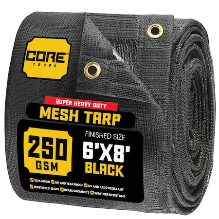 Core Tarps Mesh Tarp, 6X8 ft, Black, Polyethylene CT-801-6X8